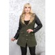 Olive jacket with leather sleeves and fur collar