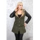 Olive jacket with leather sleeves and fur collar