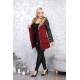 Red jacket with leather sleeves and fur collar