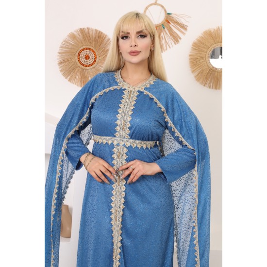 Royal blue long-sleeved evening dress