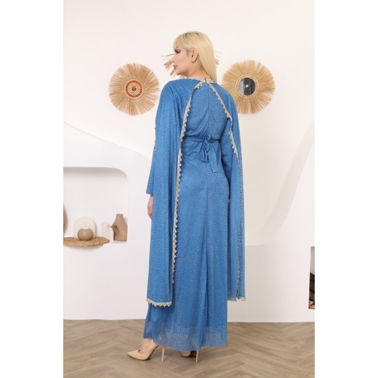 Royal blue long-sleeved evening dress