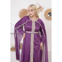 Royal evening dress with long sleeves in mauve color