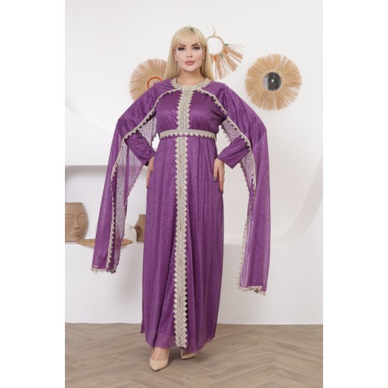 Royal evening dress with long sleeves in mauve color