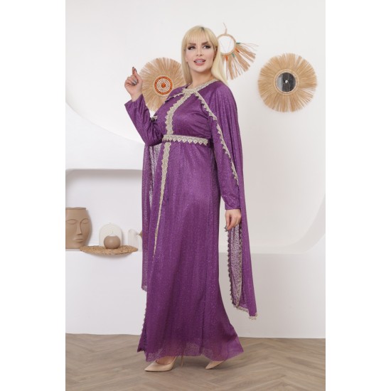 Royal evening dress with long sleeves in mauve color