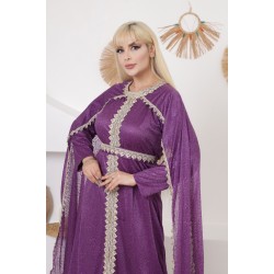 Royal evening dress with long sleeves in mauve color