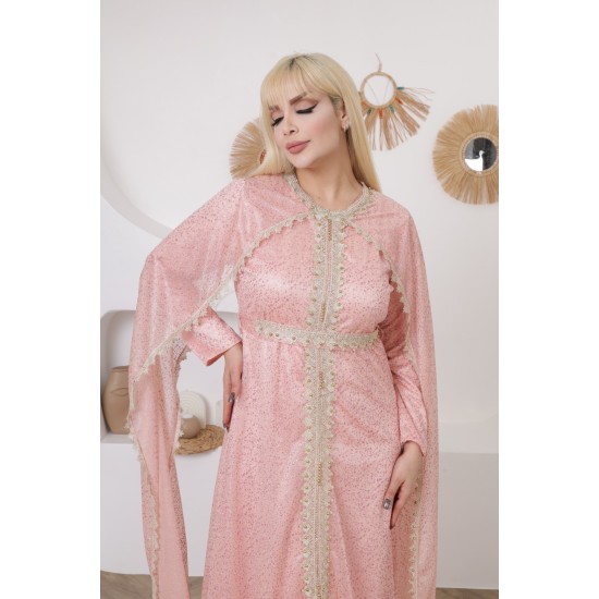 Royal pink long-sleeved evening dress