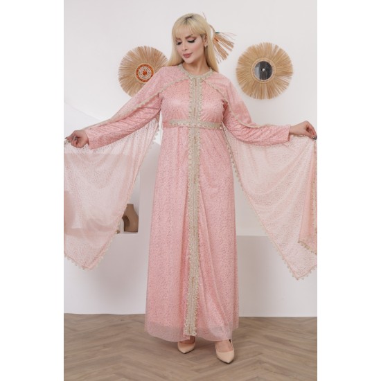 Royal pink long-sleeved evening dress