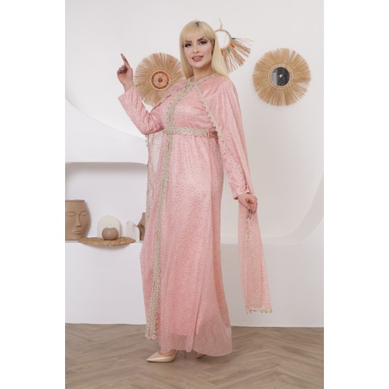 Royal pink long-sleeved evening dress