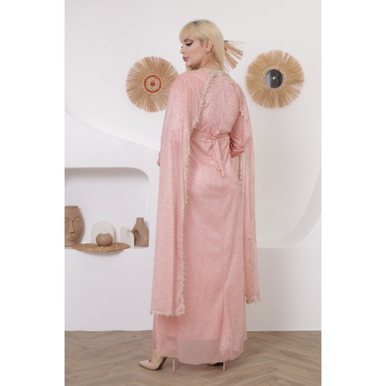 Royal pink long-sleeved evening dress