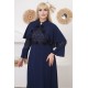 Evening/morning dress in navy color with exquisite embroidery