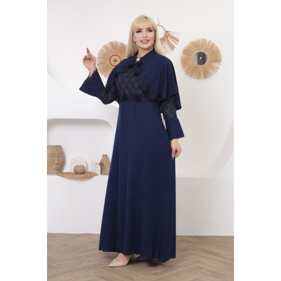 Evening/morning dress in navy color with exquisite embroidery