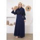 Evening/morning dress in navy color with exquisite embroidery