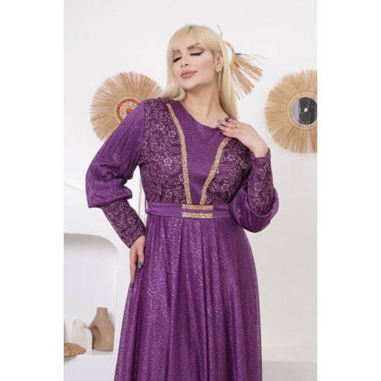 Evening dress with Ottoman embroidery in mauve color