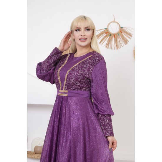 Evening dress with Ottoman embroidery in mauve color