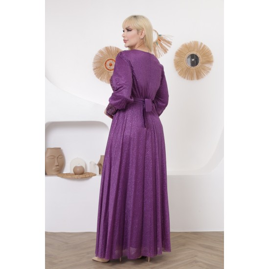 Evening dress with Ottoman embroidery in mauve color