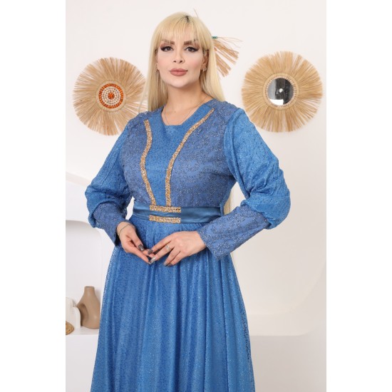 Evening dress with Ottoman embroidery in blue