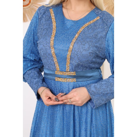 Evening dress with Ottoman embroidery in blue