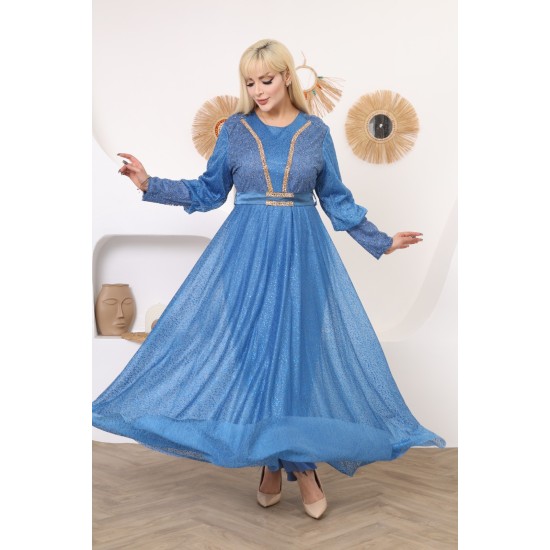 Evening dress with Ottoman embroidery in blue