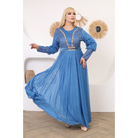 Evening dress with Ottoman embroidery in blue