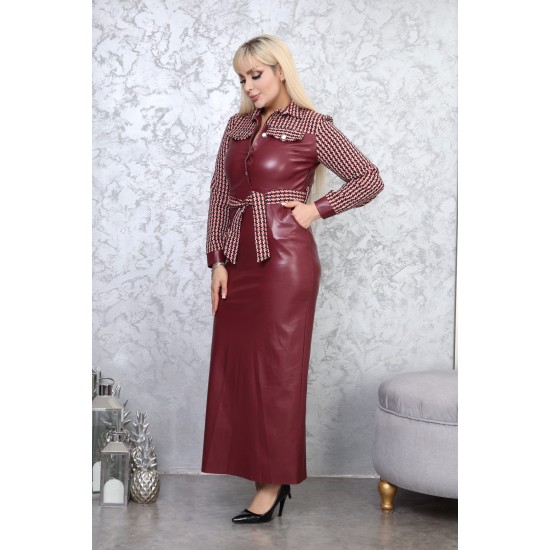 Burgundy leather casual dress