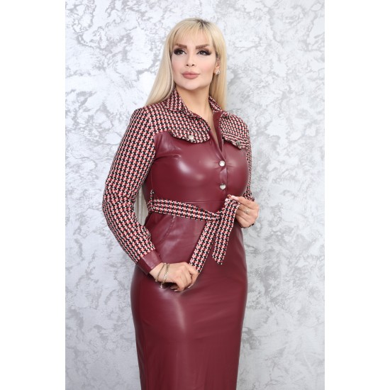 Burgundy leather casual dress