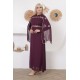 Evening dress with wide sleeves, two pieces, burgundy