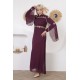 Evening dress with wide sleeves, two pieces, burgundy