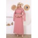 Pink two-piece wide-sleeved evening dress