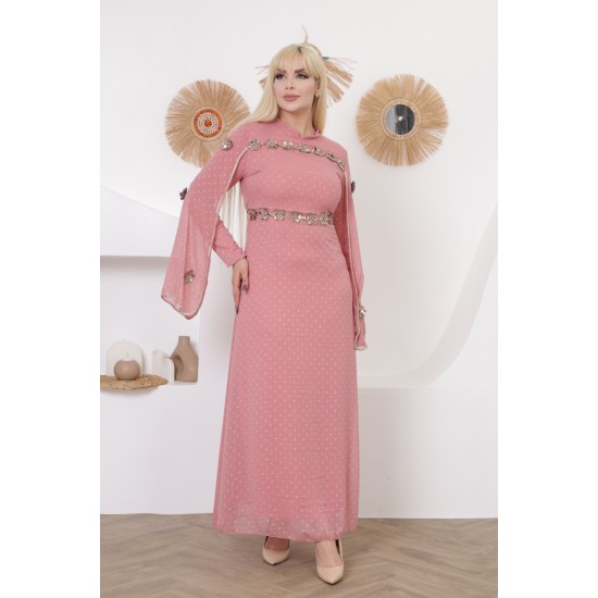 Pink two-piece wide-sleeved evening dress