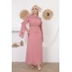 Pink two-piece wide-sleeved evening dress