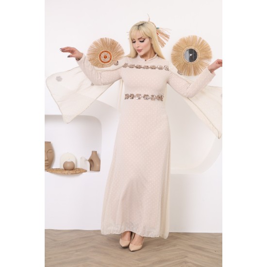 Off white two-piece wide-sleeved evening dress