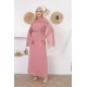 Pink two-piece wide-sleeved evening dress