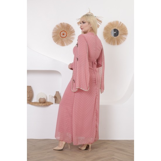 Pink two-piece wide-sleeved evening dress