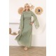 Green two-piece wide-sleeved evening dress