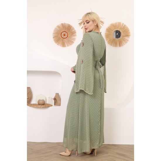 Green two-piece wide-sleeved evening dress