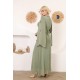 Green two-piece wide-sleeved evening dress