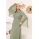 Green two-piece wide-sleeved evening dress