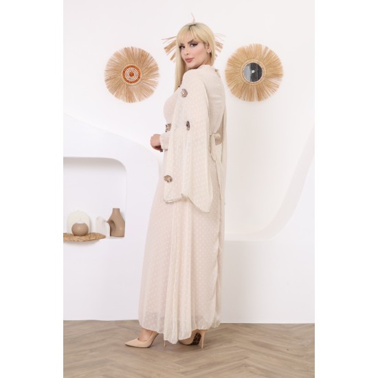 Off white two-piece wide-sleeved evening dress