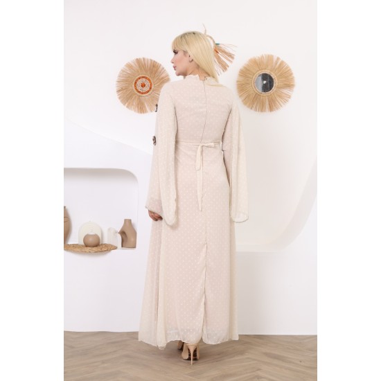 Off white two-piece wide-sleeved evening dress