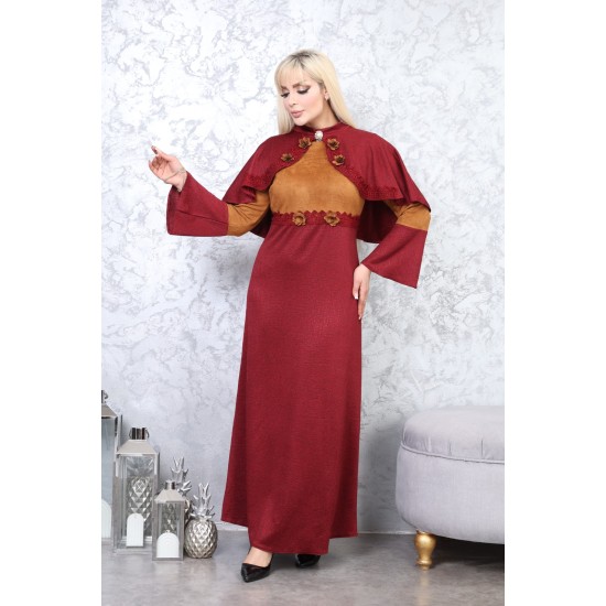 Casual/evening dress with two-piece Ottoman detail, burgundy