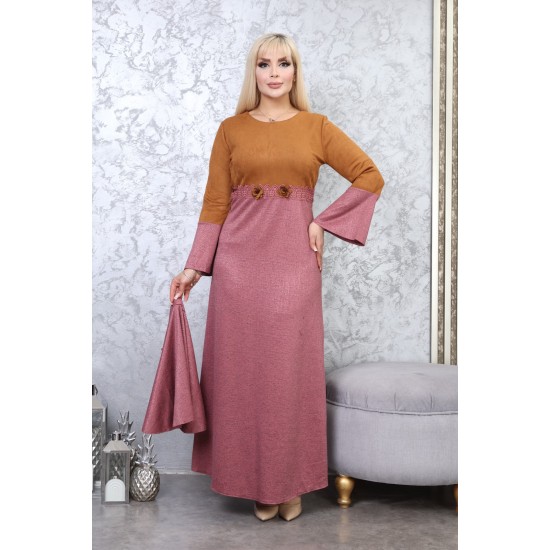 Casual/evening dress with two-piece Ottoman detail, pink