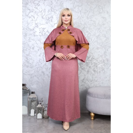 Casual/evening dress with two-piece Ottoman detail, pink