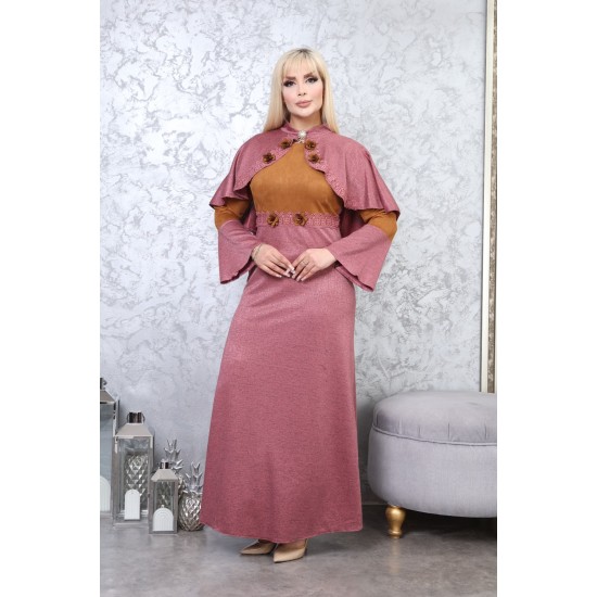 Casual/evening dress with two-piece Ottoman detail, pink