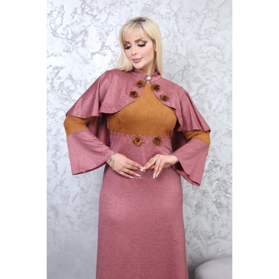 Casual/evening dress with two-piece Ottoman detail, pink