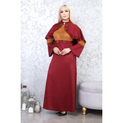 Casual/evening dress with two-piece Ottoman detail, burgundy