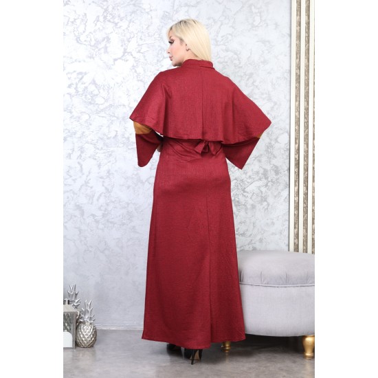 Casual/evening dress with two-piece Ottoman detail, burgundy