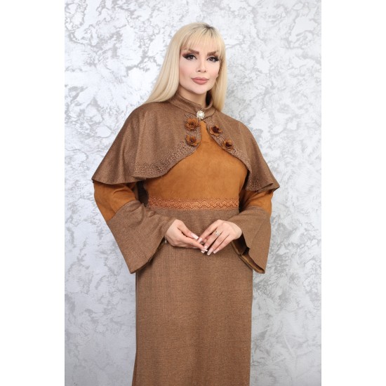 Brown two-piece casual/evening dress with Ottoman detail