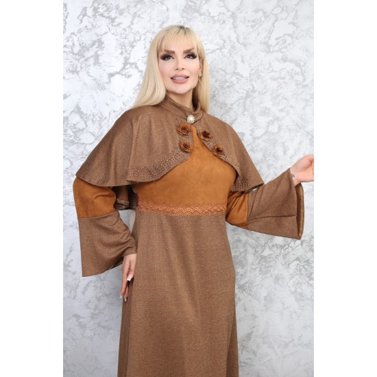 Brown two-piece casual/evening dress with Ottoman detail