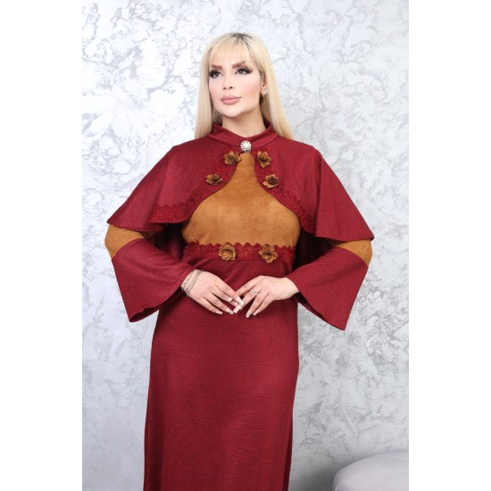 Casual/evening dress with two-piece Ottoman detail, burgundy