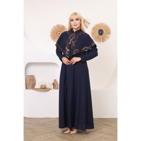 Casual/evening dress with a two-piece dark navy Ottoman soiree detail